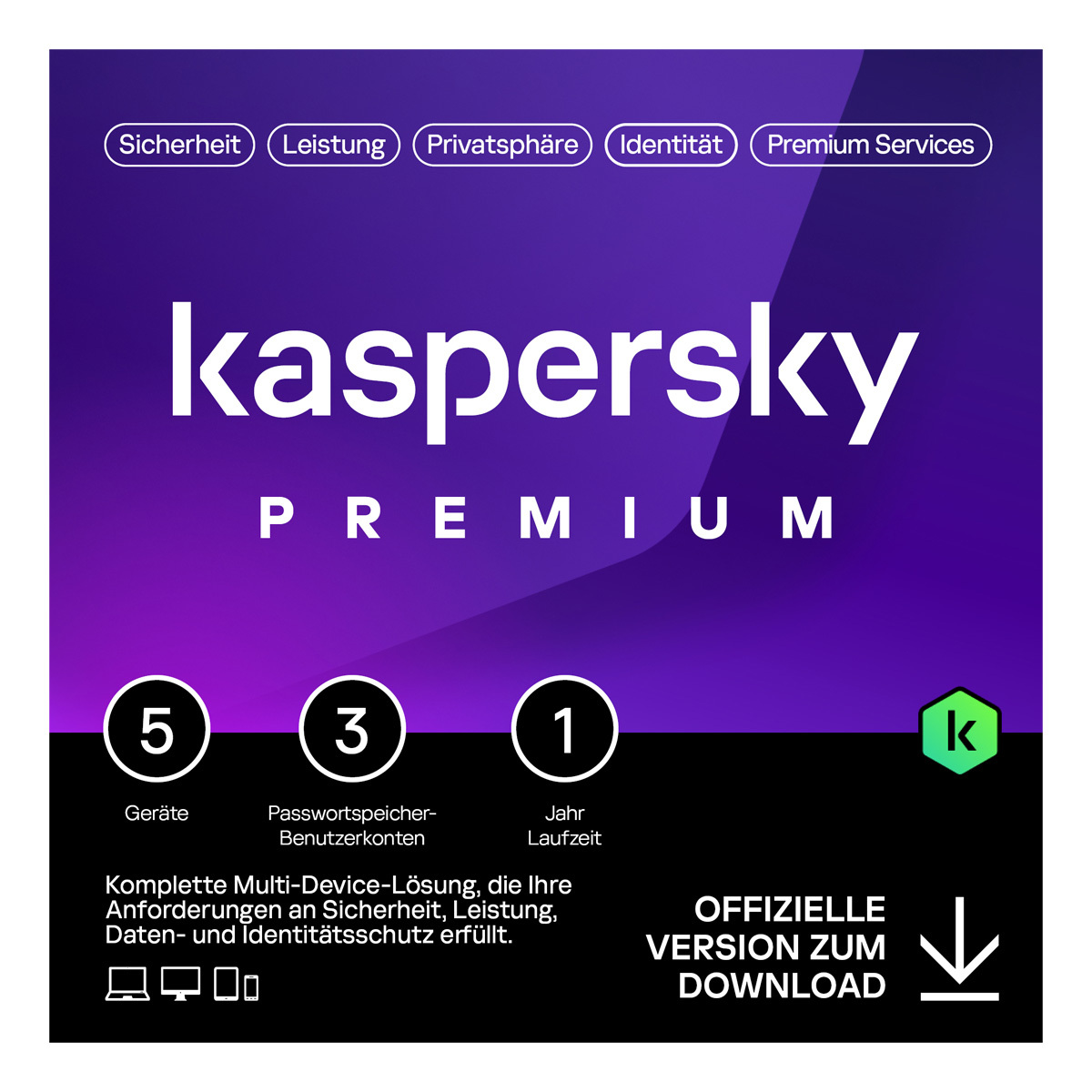 KASPERSKY LAB Kaspersky Premium 5 Devices, 1 Year ESD-Download  ( KL1047GDEFS )