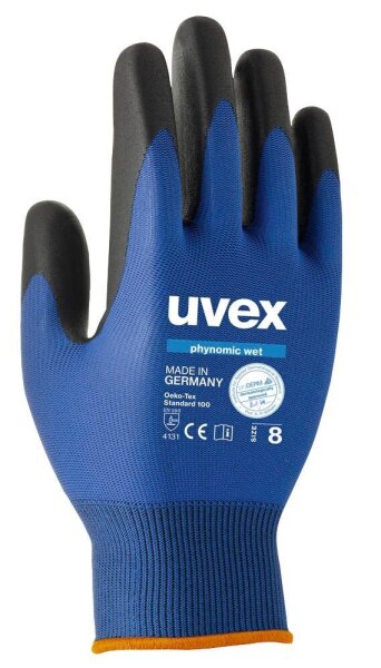 uvex unisex Arbeitshandschuhe phynomic WET blau Größe 8, 1 Paar
