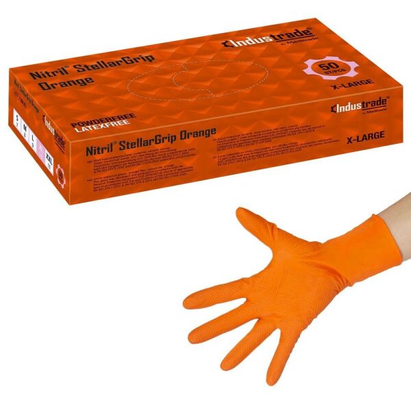 Industrade® unisex Einmalhandschuhe Nitril® StellarGrip Orange orange Größe XL, 50 St.