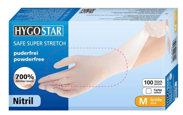 HYGOSTAR unisex Einmalhandschuhe SAFE SUPER STRETCH weiß Größe M, 100 St.