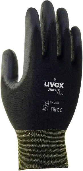 uvex unisex Arbeitshandschuhe Unipur 6639 schwarz Größe 7, 1 Paar