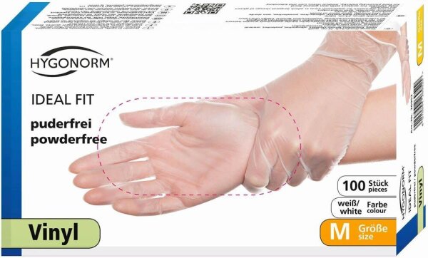 HYGONORM unisex Einmalhandschuhe IDEAL FIT weiß Größe M, 100 St.