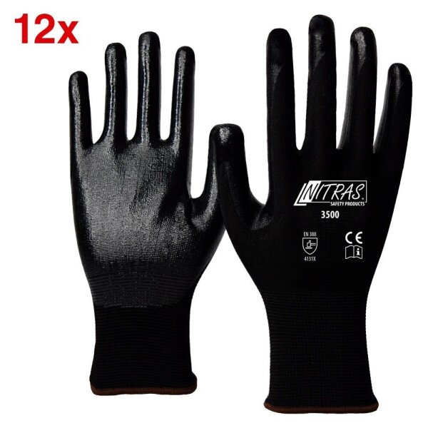 NITRAS SAFETY unisex Arbeitshandschuhe 3500 schwarz Größe 7, 12 Paar