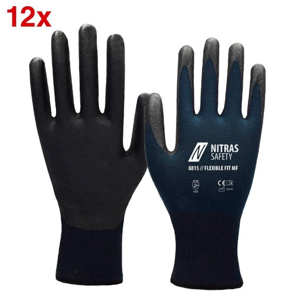NITRAS SAFETY unisex Arbeitshandschuhe 8815 Flexible Fit MF blau Größe 8, 12 Paar