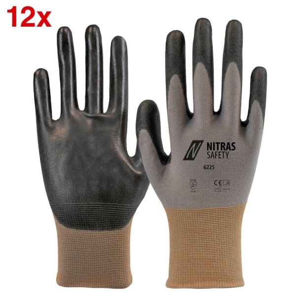 NITRAS SAFETY unisex Arbeitshandschuhe 6225 grau Größe 8, 12 Paar
