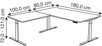 Kerkmann Move 3 Premium elektrisch höhenverstellbarer Schreibtisch lichtgrau L-Form, T-Fuß-Gestell silber 180,0 x 180,0 cm