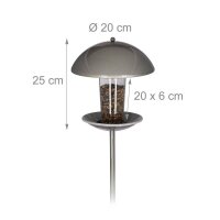 relaxdays Vogelfutterspender silber 20,0 x 20,0 x 172,0 cm