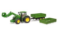 bruder 7R John Deere 350 Traktor mit Frontlader und Tandemachstransportanhänger 3155 Spielzeugauto
