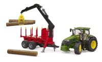 bruder John Deere 7R 350 Traktor mit Rückeanhänger und 4 Baumstämmen 03154 Spielzeugauto