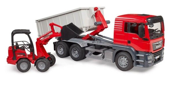 bruder MAN TGS LKW mit Abrollcontainer + Schäffer Hoflader 2630 03767 Spielzeugauto
