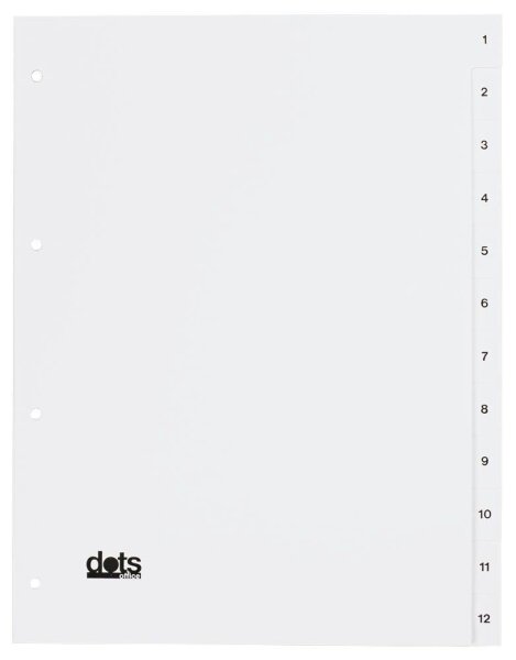 dots Ordnerregister DIN A4 Vollformat 1-12 weiß 12-teilig, 5 Satz