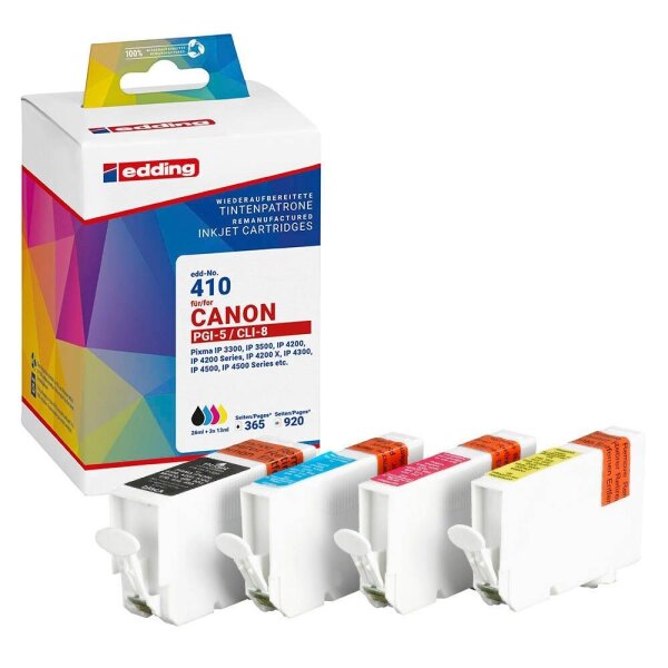 edding EDD-410  schwarz, cyan, magenta, gelb Druckerpatronen kompatibel zu Canon Canon PGI-5 BK, CLI-8 C/M/Y