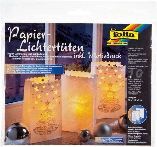 folia Papiertüten für Tischlichter Weihnachtsbaum weiß 10 St.