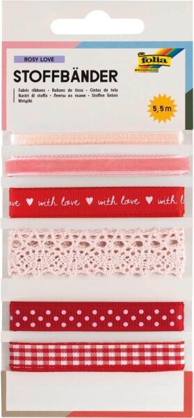 folia Geschenkband Set Rosy Love unterschiedlich rot/weiß
