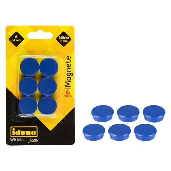 Idena Magnete blau, Kunststoff Ø 2,4 x 0,7 cm, 6 St.