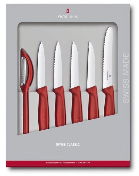 VICTORINOX Küchenmesser + Sparschäler Swiss Classic silber, rot, 1 Set