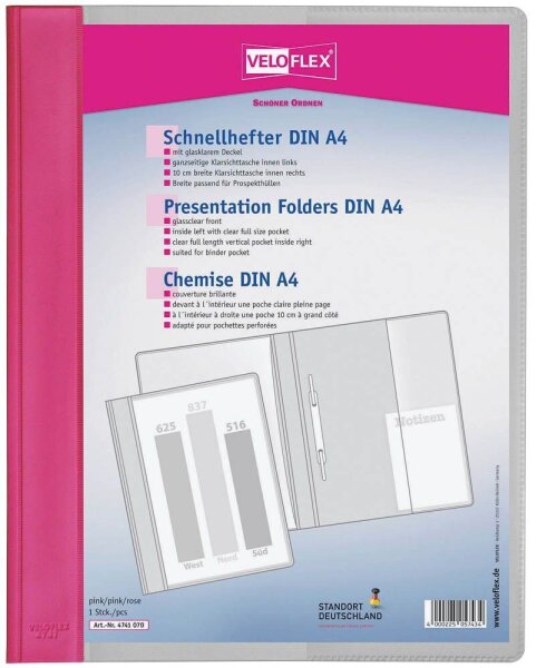 VELOFLEX Schnellhefter VELOFORM® Kunststoff pink DIN A4 überbreit, 1 St.