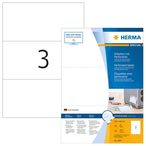 300 HERMA Etiketten 4664 weiß 210,0 x 99,0 mm