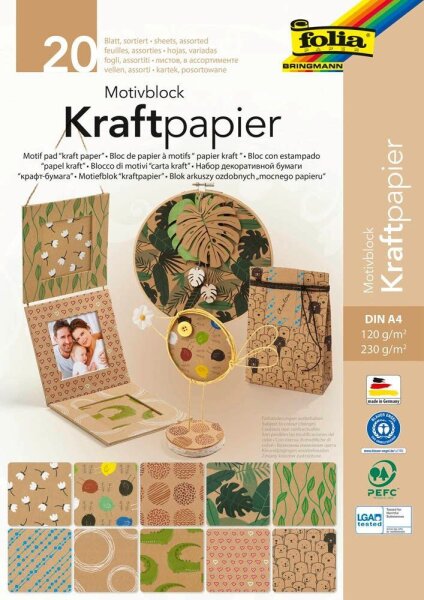folia Motivblock Kraftpapier 2 farbsortiert 120/230 g/qm 20 Blatt
