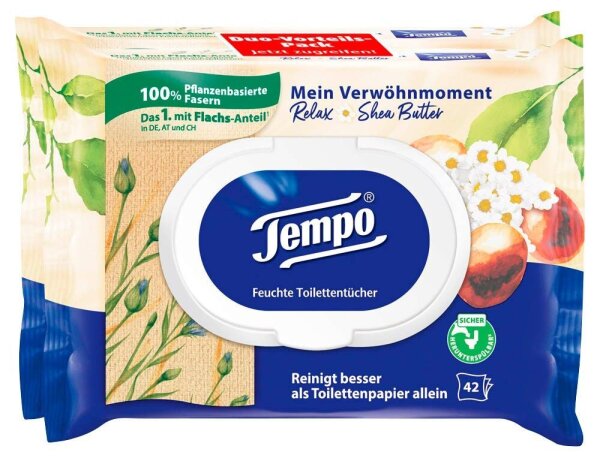 Tempo Feuchtes Toilettenpapier Mein Verwöhnmoment Duo-Pack 1-lagig, 2x 42 Tücher