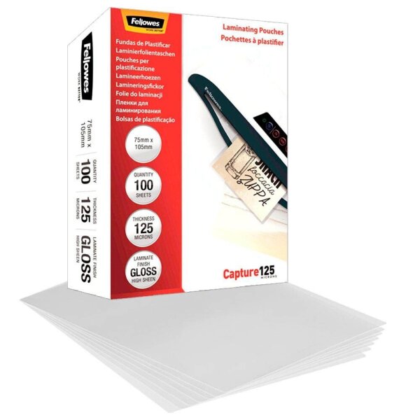 Fellowes Laminierfolien Capture125 glänzend für Kleinformat 125 micron, 100 St.