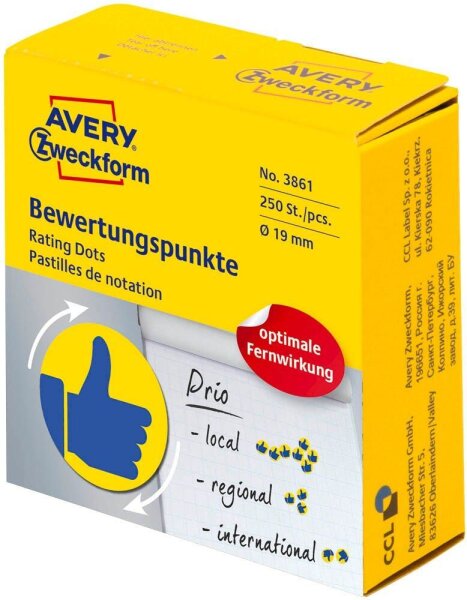 AVERY Zweckform Bewertungspunkte 3861 Daumen, gelb, 250 Etiketten