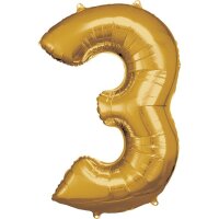 amscan® Folienballon Zahl 3 gold, 1 St.