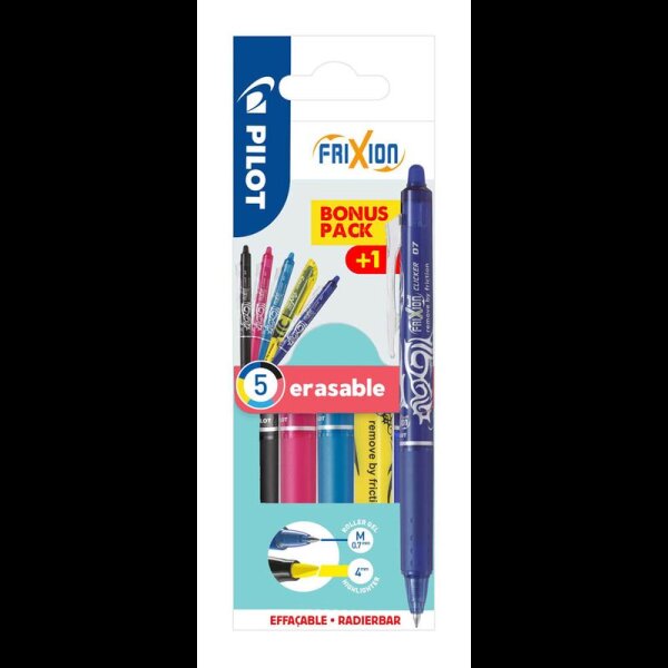 PILOT FRIXION ball CLICKER Tintenroller blau, pink, schwarz, hellblau, gelb 0,4