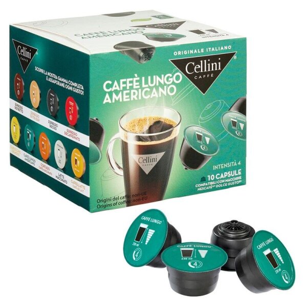 Cellini CAFFÈ LUNGO AMERICANO Kaffeekapseln Arabicabohnen mild 10 Portionen
