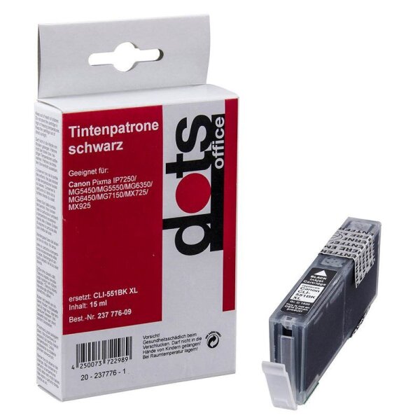 dots  schwarz Druckerpatrone kompatibel zu Canon CLI-551 XL BK