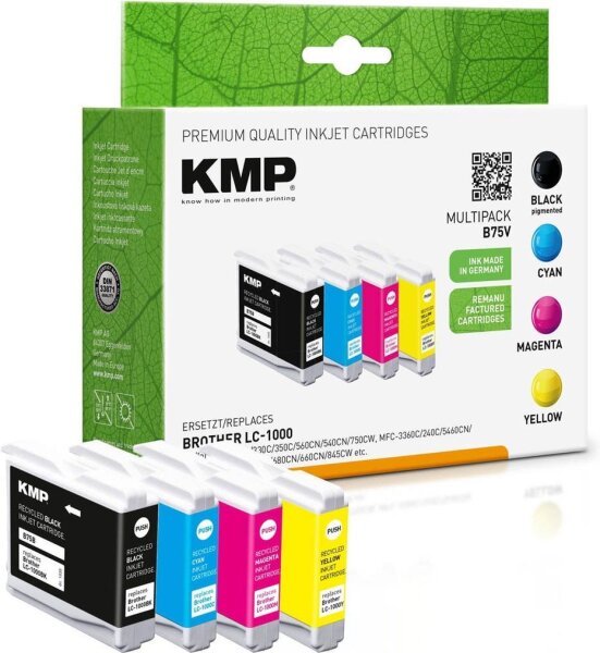 KMP B75V schwarz, cyan, magenta, gelb Druckerpatronen kompatibel zu brother LC1000VAL, 4er-Set