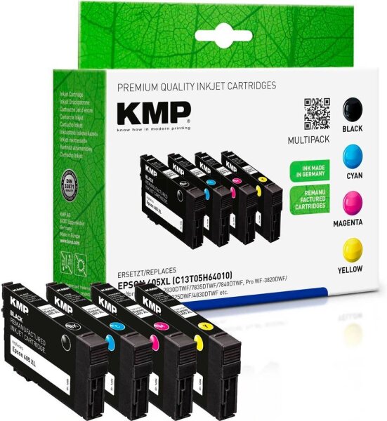 KMP  schwarz, cyan, magenta, gelb Druckerpatronen kompatibel zu EPSON 405XL BK/C/M/Y, 4er-Set
