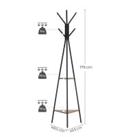 VASAGLE Kleiderständer grau Metall 6 Haken 49,5 x 179,0 cm