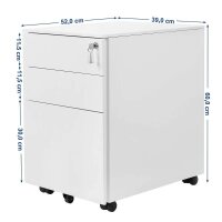 SONGMICS Rollcontainer weiß 3 Auszüge 39,0 x 52,0 x 60,0 cm