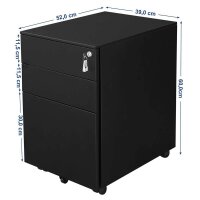 SONGMICS Rollcontainer schwarz 3 Auszüge 39,0 x 52,0 x 60,0 cm