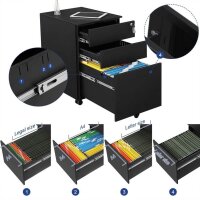 SONGMICS Rollcontainer schwarz 3 Auszüge 39,0 x 52,0 x 60,0 cm