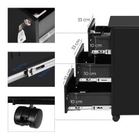 SONGMICS Rollcontainer schwarz 3 Auszüge 39,0 x 45,0 x 55,0 cm