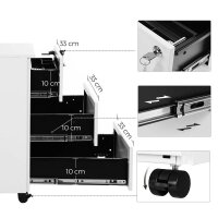 SONGMICS Rollcontainer weiß 3 Auszüge 39,0 x 45,0 x 55,0 cm