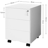 SONGMICS Rollcontainer weiß 3 Auszüge 39,0 x 45,0 x 55,0 cm