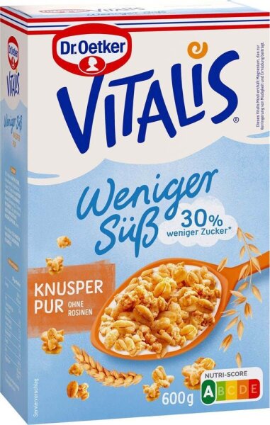 Dr. Oetker Vitalis Knusper Pur weniger süß Müsli 600,0 g, 1 St.