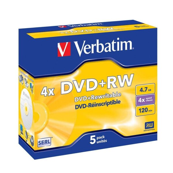 verbatim DVD+RW 4,7 GB wiederbeschreibbar, 5 St.