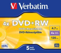 verbatim DVD+RW 4,7 GB wiederbeschreibbar, 5 St.