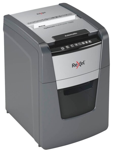 Rexel Optimum AutoFeed+ 100M Aktenvernichter mit Partikelschnitt P-5, 2 x 15 mm, bis 100 Blatt, schwarz