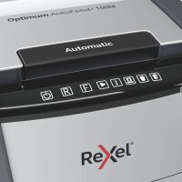 Rexel Optimum AutoFeed+ 100M Aktenvernichter mit Partikelschnitt P-5, 2 x 15 mm, bis 100 Blatt, schwarz