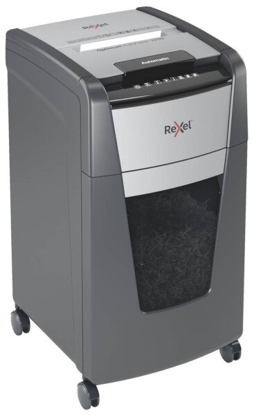 Rexel Optimum AutoFeed+ 225M Aktenvernichter mit Partikelschnitt P-5, 2 x 15 mm, bis 225 Blatt, schwarz