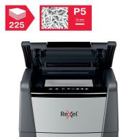 Rexel Optimum AutoFeed+ 225M Aktenvernichter mit Partikelschnitt P-5, 2 x 15 mm, bis 225 Blatt, schwarz