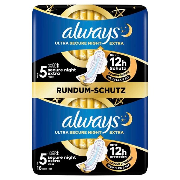 always Binden Ultra Secure Night Extra mit Flügeln, 16 St.