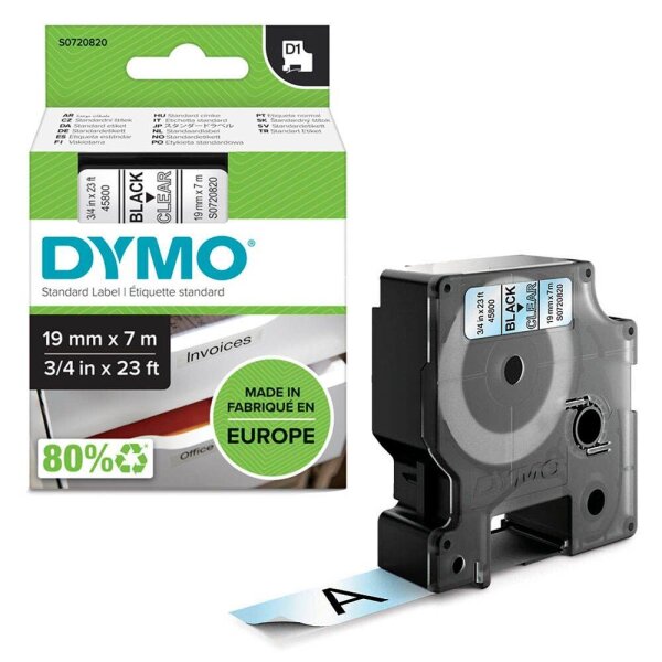 DYMO Schriftband D1 S0720820, 19 mm, schwarz auf transparent, 1 St.