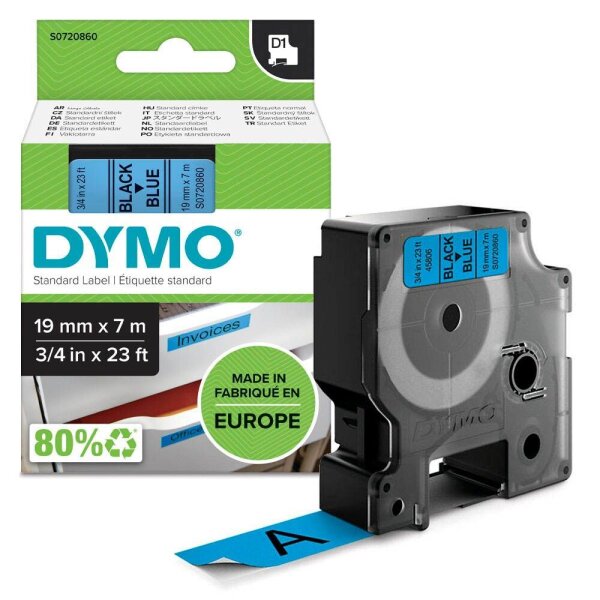 DYMO Schriftband D1 S0720860, 19 mm, schwarz auf blau, 1 St.