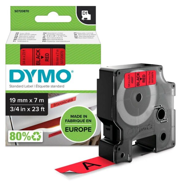 DYMO Schriftband D1 S0720870, 19 mm, schwarz auf rot, 1 St.